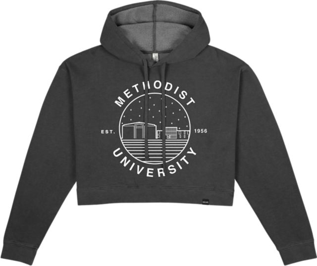 Methodist University Women's Pigment Dyed Crop Fleece Hood - ONLINE ONLY