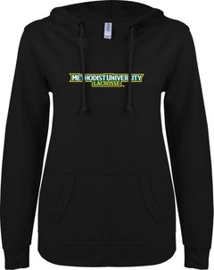 Methodist ENZA Ladies V Notch Raw Edge Fleece Hoodie Lacrosse - ONLINE ONLY