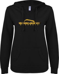 Methodist ENZA Ladies V Notch Raw Edge Fleece Hoodie Baseball - ONLINE ONLY